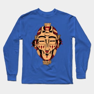 Red and Cream African Mask 5 Long Sleeve T-Shirt